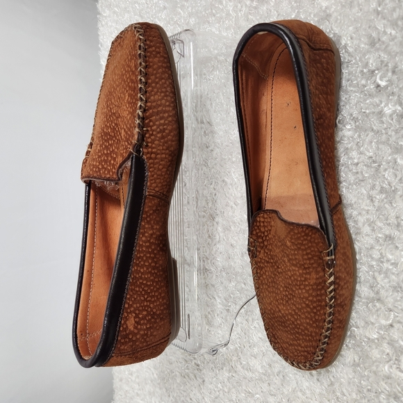 Brown Moccasin Slip-On Shoes with Pebbled Texture - Picture 5 of 6